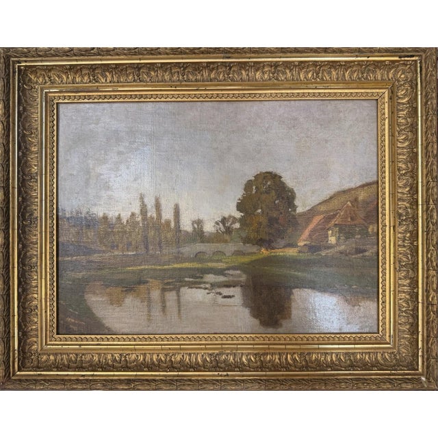 Friedrich Fennel, River Landscape, Oil Painting on Canvas, Framed, in Very Good conditions. Designed 1890 to 1919 This...