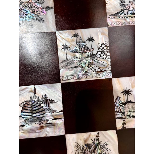 Black Vintage Chinese Black Lacquer & Mother-of-Pearl Inlaid Folding Chess Board For Sale - Image 8 of 11