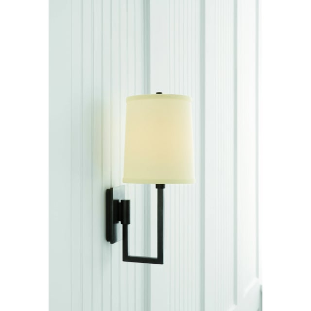 Modern Barbara Barry for Visual Comfort Signature Aspect Library Sconce in Bronze with Ivory Linen Shade For Sale - Image 3 of 4