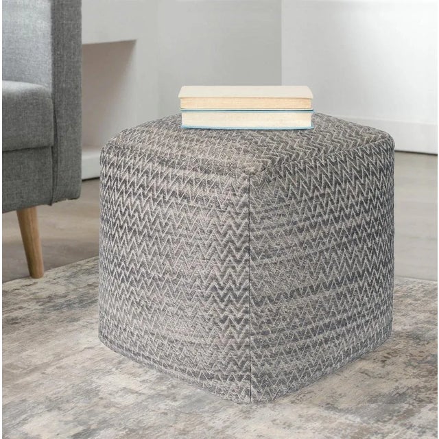 Modern Pasargad Home Galaxy Zig-Zag Silk & Wool Pouf For Sale - Image 3 of 4