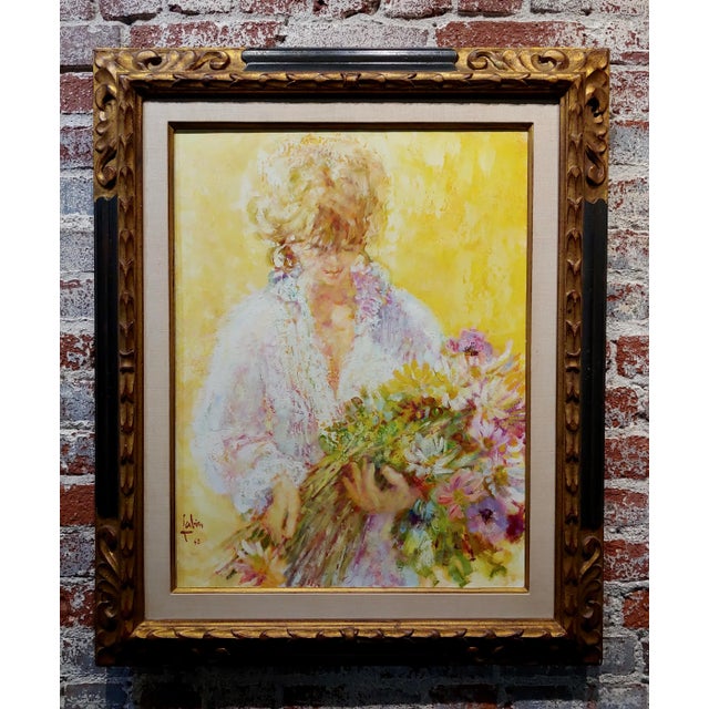 Louis Fabien - the Blonde Flowers Girl -Oil Painting For Sale - Image 9 of 9
