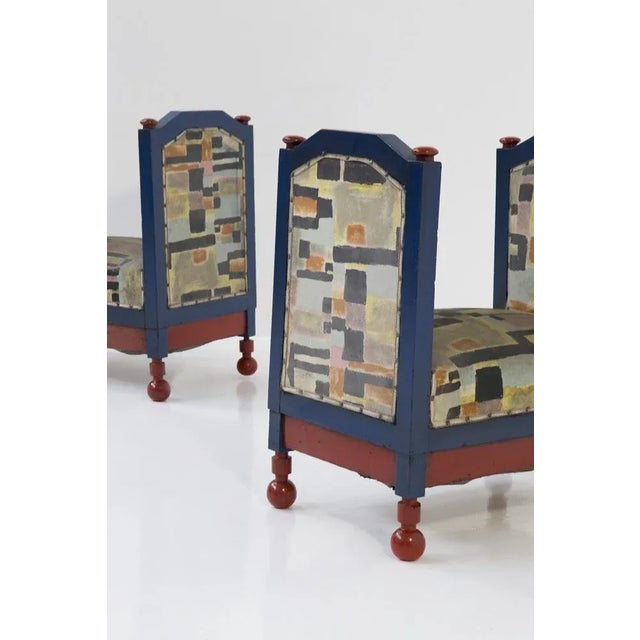 Set of Futurist Stools in Blue and Red attributed to Fillìa Luigi Colombo, 1925 For Sale - Image 4 of 10