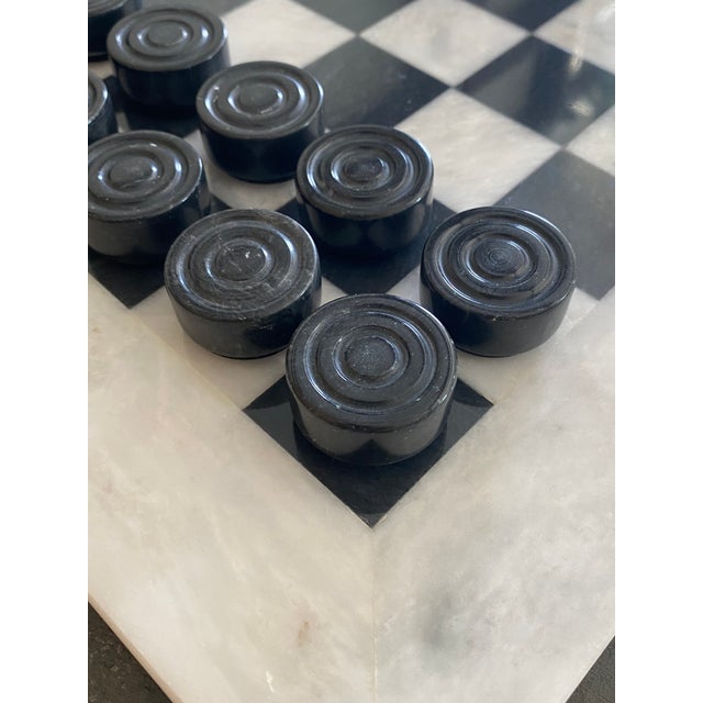 Black 1990s Carved Marble Checkers Game Board For Sale - Image 8 of 12
