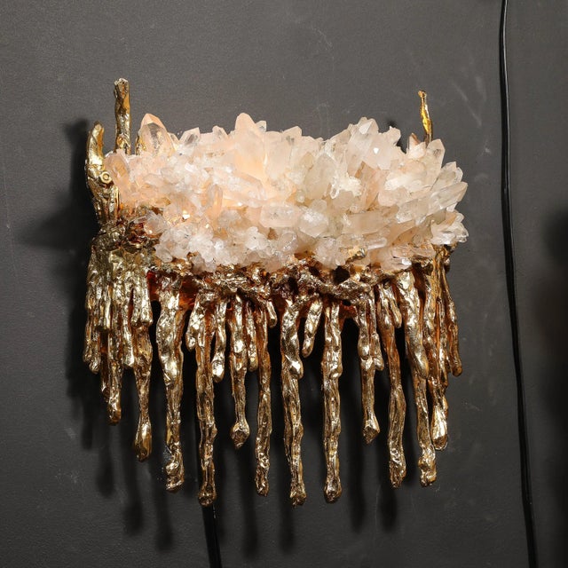 Pair of Modernist Sconces in Exploded 24k Gilt Bronze & Crystal by Claude Boeltz For Sale In New York - Image 6 of 12