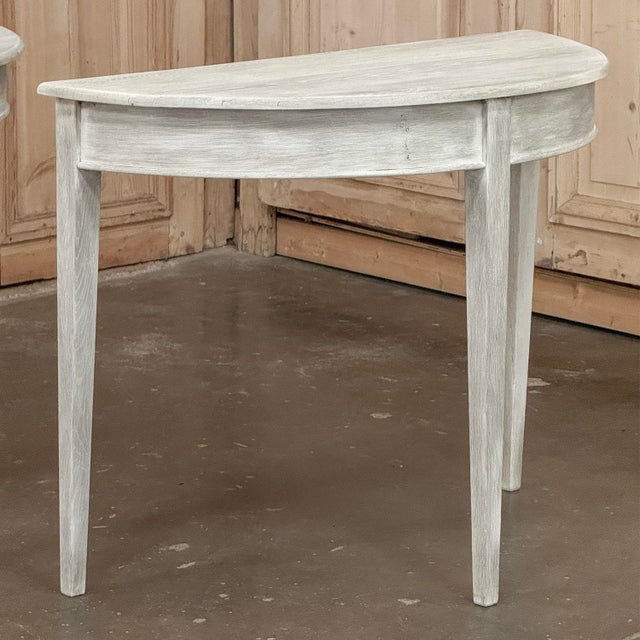 Pair of 19th Century French Directoire Whitewashed Oak Demi Lune Consoles For Sale - Image 15 of 18
