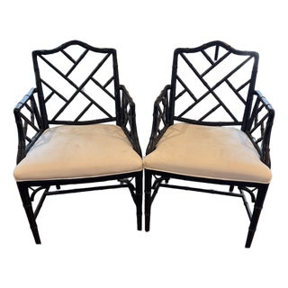 Contemporary Pair of Chinese Chippendale Style Armchairs For Sale