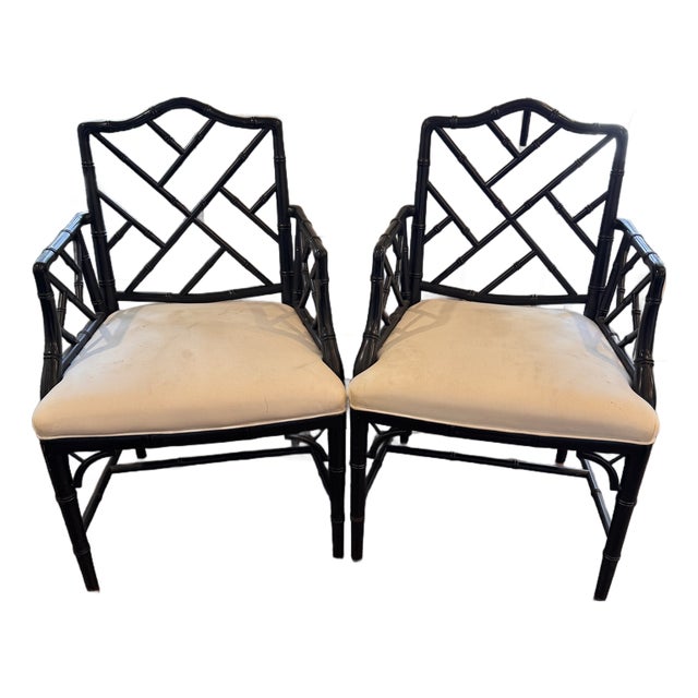 Contemporary Pair of Chinese Chippendale Style Armchairs For Sale