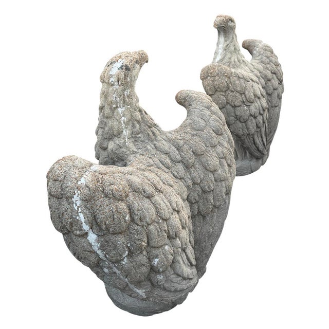 Pair of Mid-Century Hollywood Regency Cast Stone Eagle Statues For Sale In West Palm - Image 6 of 12