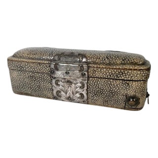Shagreen Pen Box With Engraved Silver Mounts and Hidden Drawer For Sale