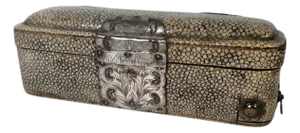 Shagreen Pen Box With Engraved Silver Mounts and Hidden Drawer