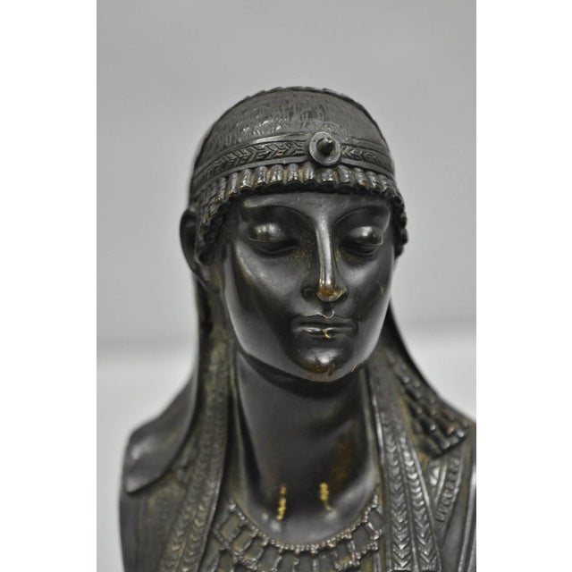 Traditional Late 19th Century Antique Egyptian Revival Small 7" Bronze Grand Tour Bust of a Pharaoh For Sale - Image 3 of 12