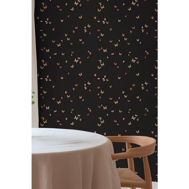 Textile Butterfly Grove Grasscloth Wallpaper by House Party | Midnight Black | 8 Yards For Sale - Image 7 of 8