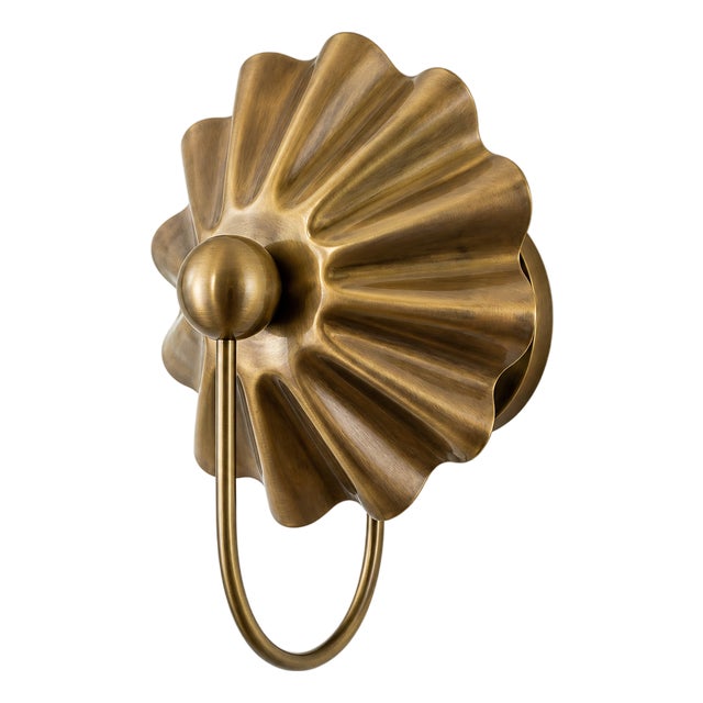 Vintage Brass Wall Sconce Light, Handmade Antique Brass Flower Wall Lamp, Mid Century Shell Sconce Bedroom Bedside Hallway Entryway Lighting For Sale