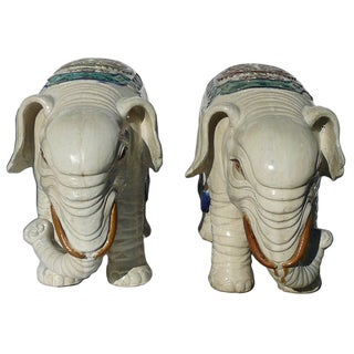 Chinese Ceramic White Oriental Elephants - A Pair For Sale