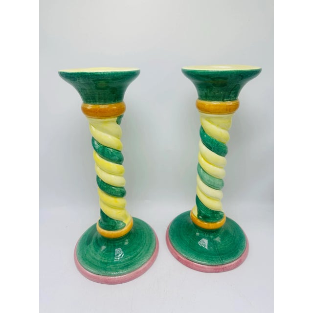Green Italian Ceramic Candleholders, a Pair For Sale - Image 8 of 8
