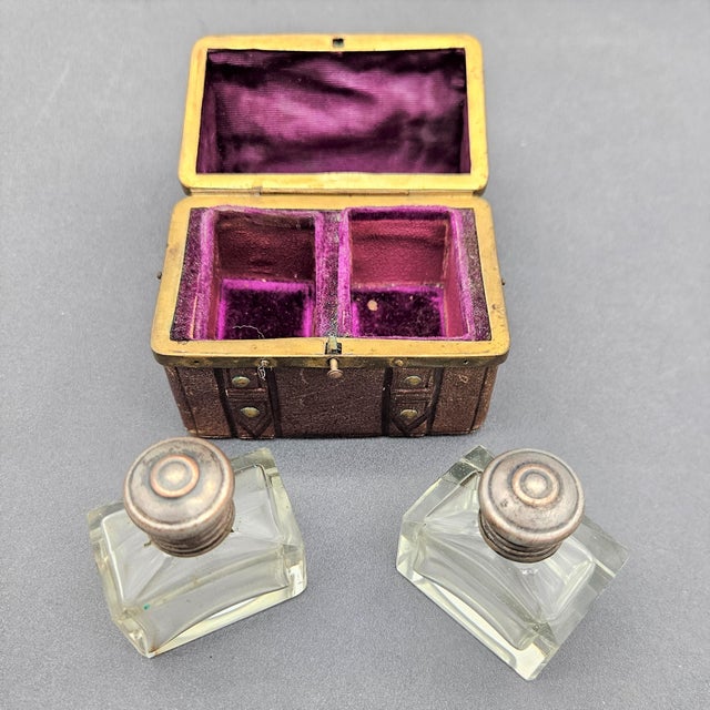 Travel Set with Lined Suitcase and Antique Perfume Bottles, 1850s, Set of 3 For Sale - Image 6 of 8