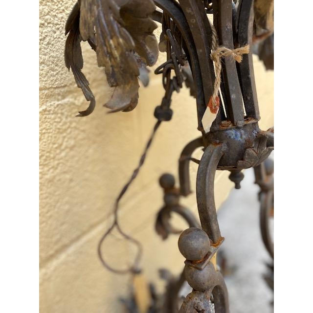 Gothic Late 20th Century Wrought Iron Oxidized Tin Electrified Candelabra Chandelier For Sale - Image 3 of 10