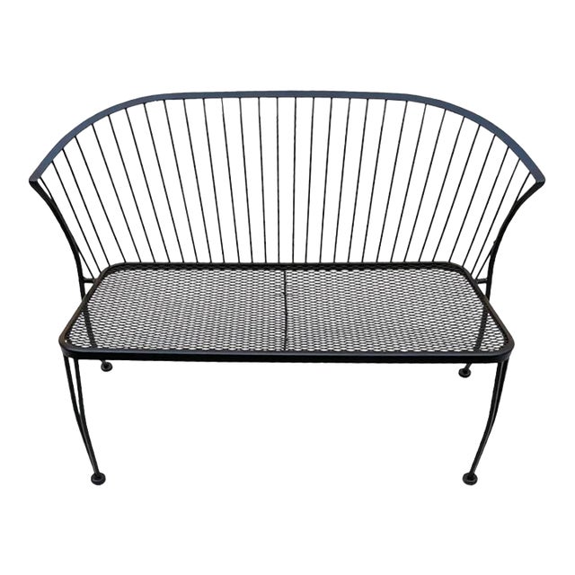 1980s Woodard Pinecrest Style Wrought Iron Garden Bench Loveseat For Sale