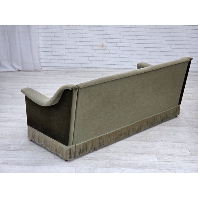 Vintage Danish Three-Seater Sofa in Green Furniture Velour and Beech Wood, 1970s For Sale - Image 12 of 18