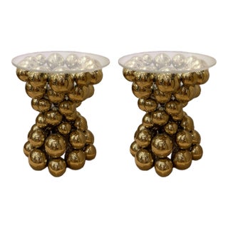Late 20th Century Attributed Phillips Collection Frizzante Sculptural Brass Side Tables, a Pair For Sale