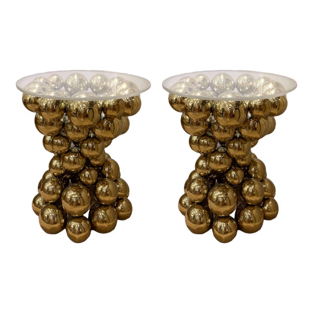 Late 20th Century Attributed Phillips Collection Frizzante Sculptural Brass Side Tables, a Pair For Sale