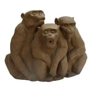 Three Monkeys Stoneware Sculpture and Fountain Head