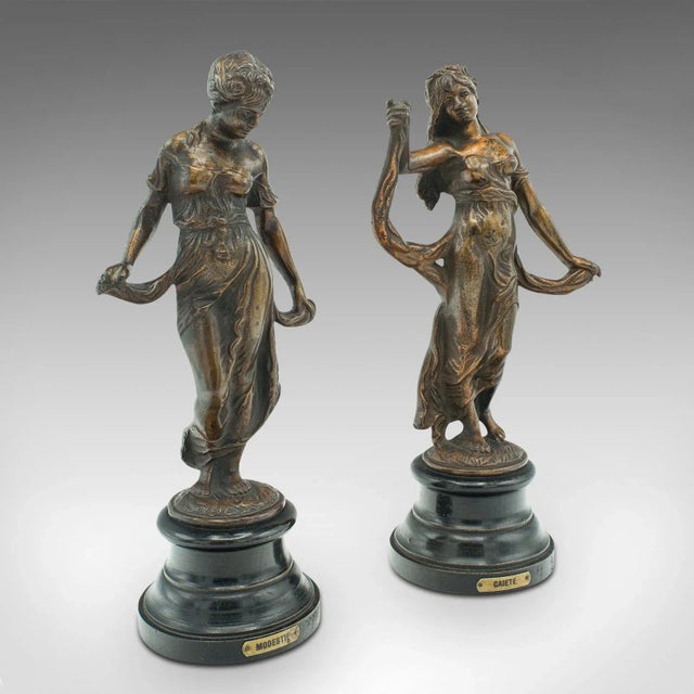 1890s Art Nouveau Pair of Antique Virtue Figures, French