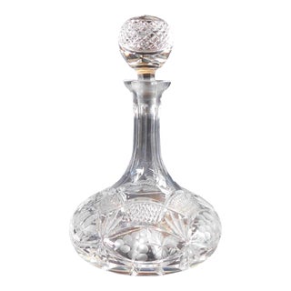 1950s Cut Crystal Ships Decanter With Frosted Grapes Design For Sale