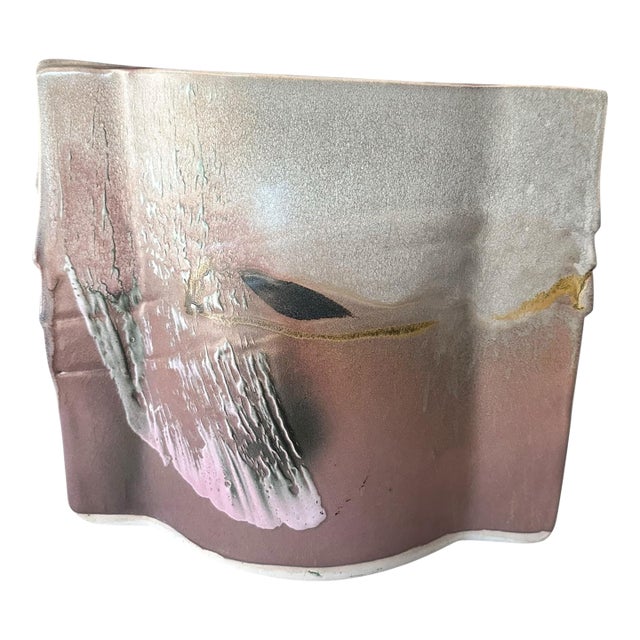 Signed Vintage Envelope Shaped Studio Pottery Vase 80s-90s For Sale