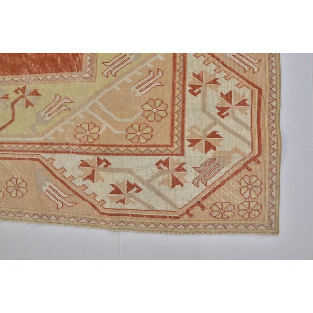 Cream Vintage Hand-Knotted Anatolian Wool Rug With Geometric Floral Medallions, Terracotta and Cream For Sale - Image 8 of 10