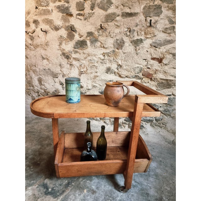 Wood Vintage Oak Bar Trolley, France, 1950s For Sale - Image 7 of 12