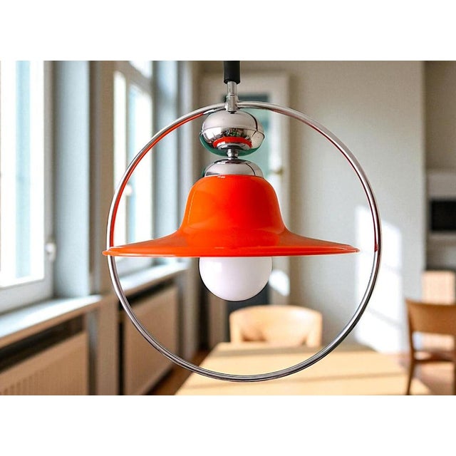 Mid-Century Modern Glossy Orange Pull Down Hanging Light, 1960s For Sale - Image 4 of 10