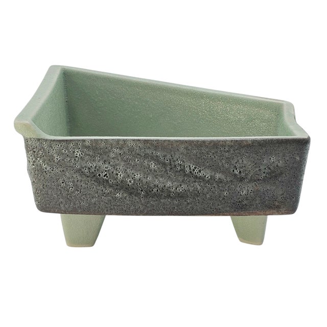 Mid-Century Japanese Studio Pottery Brutalist Ikebana Planter in Celadon Stoneware For Sale - Image 4 of 16