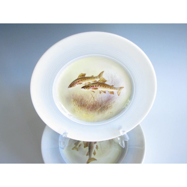 1930s Royal Doulton Hand Painted Freshwater Fish Dinner Plates Made in