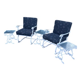 Mid-Century Meadowcraft (Attributed To) 5 Piece Wrought Iron Patio Set With Nesting Tables - Ready for Immediate Use For Sale