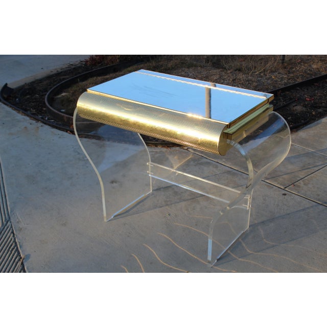 Karl Springer Mid-Century Modern Gold and Lucite Mirror Top Vanity For Sale - Image 4 of 12