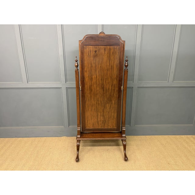 Queen Anne Style Walnut Cheval Mirror, 1920 For Sale - Image 10 of 14