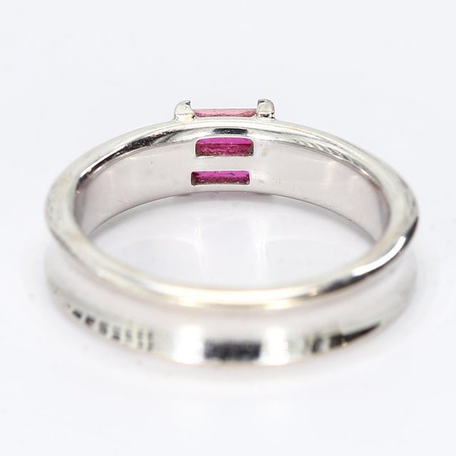 Contemporary 18k White Gold Tiffany & Co. Band With Two Channel Set Ruby Baguettes, Size 5.75 For Sale - Image 3 of 7