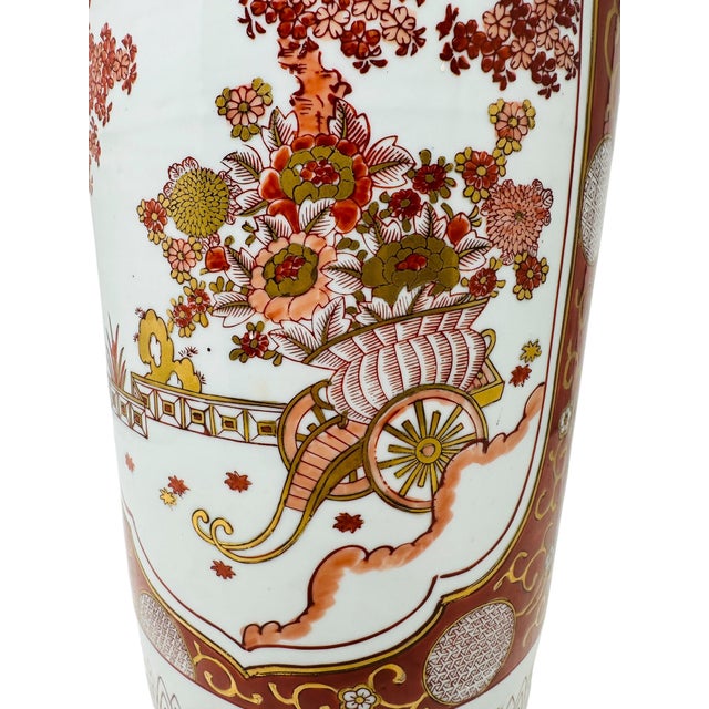 Ceramic 1970s Vintage Made in Japan Imari Style Flower Cart Porcelain Umbrella Stand - 18" H For Sale - Image 7 of 13
