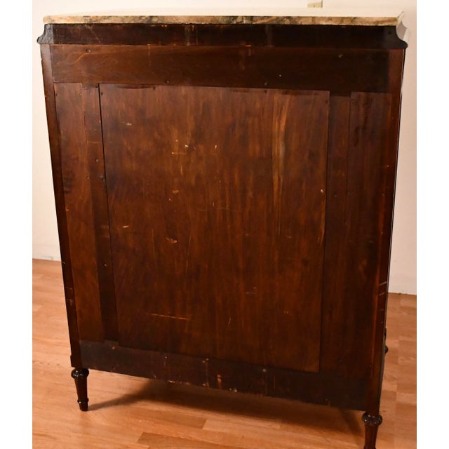 1900 Antique French Louis XVI Satinwood & Burl Walnut Marble Top Dresser For Sale - Image 11 of 13