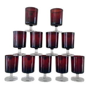 Mid 20th Century Luminarc Ruby Red Cordial Glasses- Set of 11