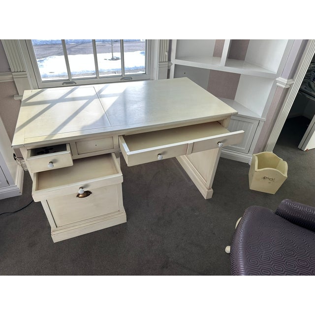 Grange Off-White Wooden Desk with keyboard drawer, cabinets and matching bedroom suite This charming vintage desk blends...