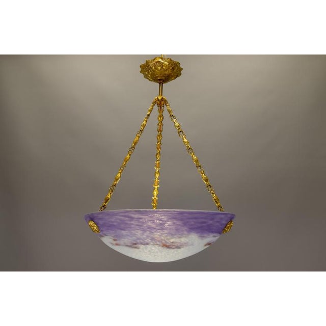 French Art Nouveau Lilac and White Glass Pendant Light from Muller Strasbourg For Sale - Image 14 of 18