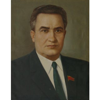 Antique Male Portrait Oil Painting, Socialist Realism, Ukrainian Art 100-80 For Sale
