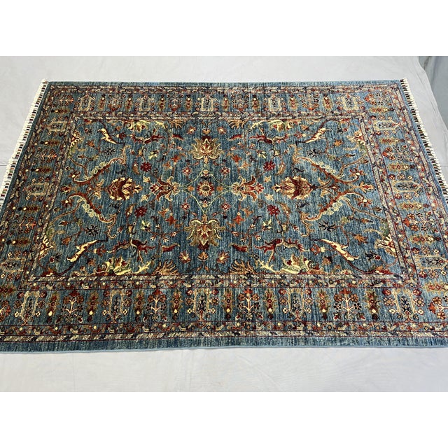 Blue Sultani Chobi Hand-Knotted Natural Dye Wool Rug - 4'11" X 6'10" For Sale - Image 6 of 11