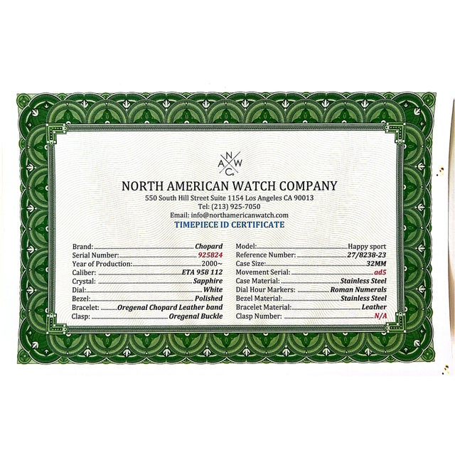 White Vintage Chopard Happy Sport Diamonds and Leather Strap S. Steel Watch For Sale - Image 8 of 8