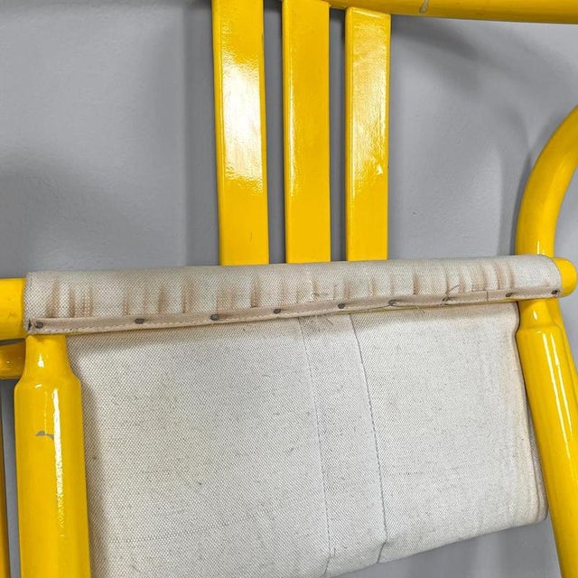 Italian Postmodern Folding Tub Chair in Yellow Wood and Beige Fabric, 1980s For Sale - Image 16 of 18
