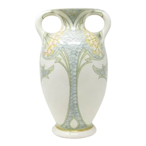 Antique Plateelbakkerij Zuid Holland Vase With Hand-Painted Art Nouveau Decoration
