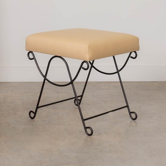 Yellow Panoplie Iron Loop Stool, Yellow Linen For Sale - Image 8 of 10