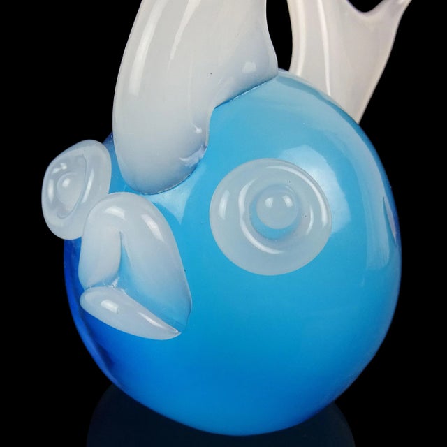 Murano Murano Vintage Blue White Opalescent Italian Art Glass Fish Figurine Paperweight Sculpture For Sale - Image 4 of 9
